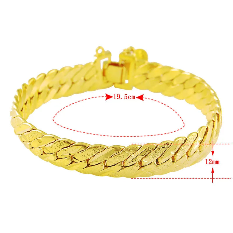 Wholesale Men's Chunky Men's Hand Chain Bracelets 24k Gold Color Link Chain Bracelet For Women Jewelry