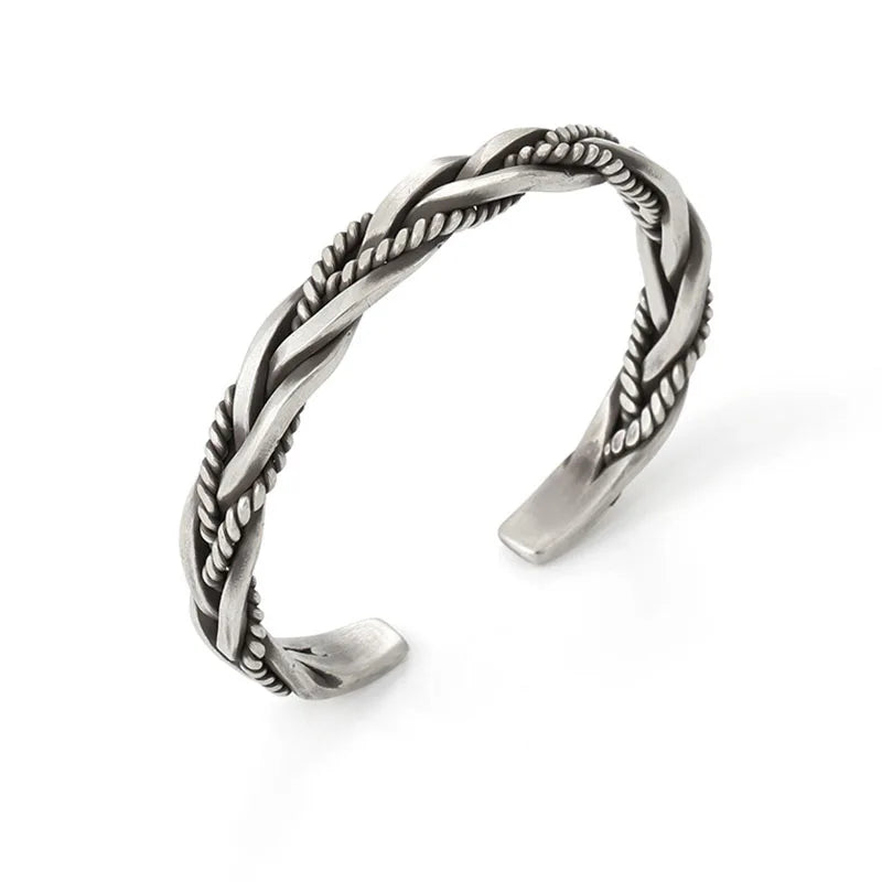 925 Sterling Silver Weave Charm Opening Bangles Bracelets For Women Man Retro Female Fashion Jewelry Accessories Christmas