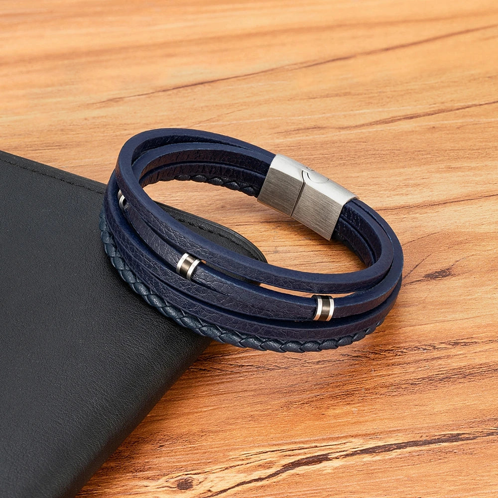 Le Cuir Tressé – Bracelet Jonc Ouvert Homme