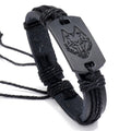 Fashion Vintage Punk Style Men's Leather Bracelet Black Wolf Head Simple Rope Chain Hand Woven Leather Bracelets Accessory