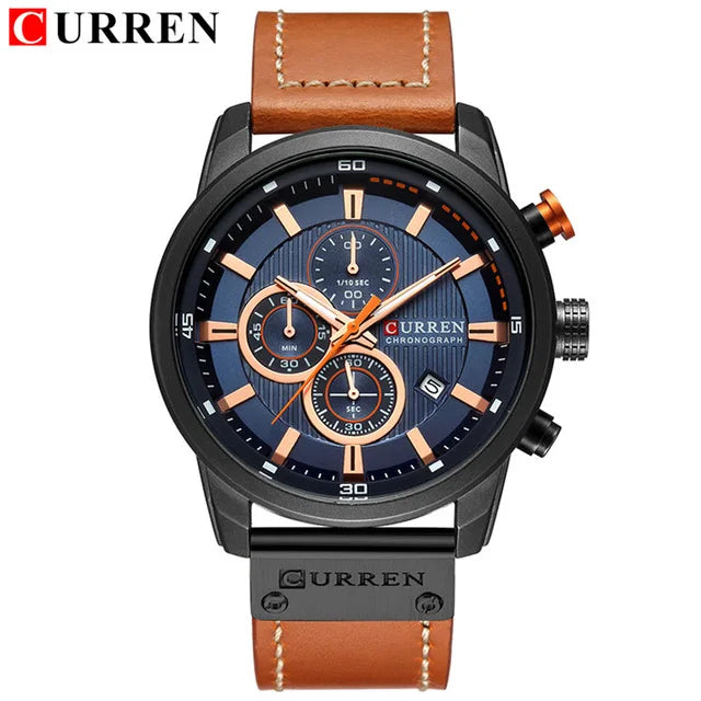 CURREN 8291 Mens Quartz Chronograph Watch Casual Leather Military Sport Fashion Gentleman Wristwatch