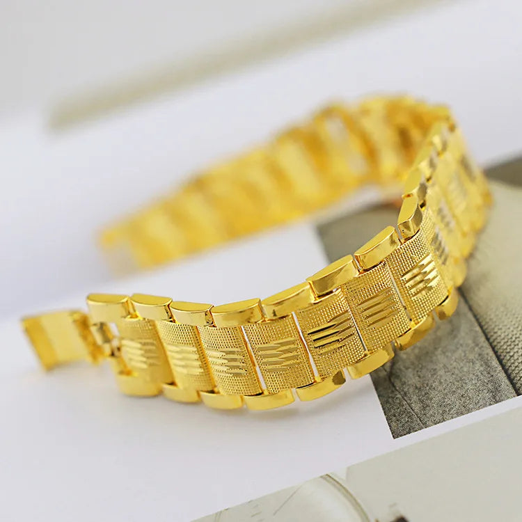 925 Sterling Silver Plated 18k Gold Bracelet Men's Classic Wedding Christmas Gift Jewelry Thickened And Never Faded