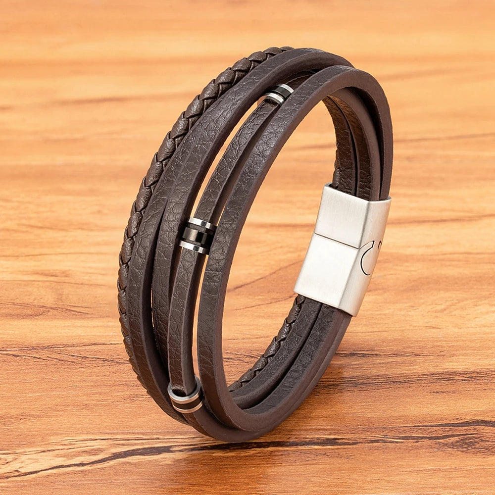 Le Cuir Tressé – Bracelet Jonc Ouvert Homme