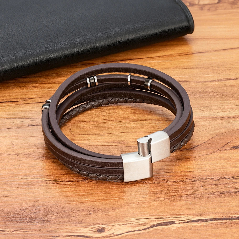 Le Cuir Tressé – Bracelet Jonc Ouvert Homme