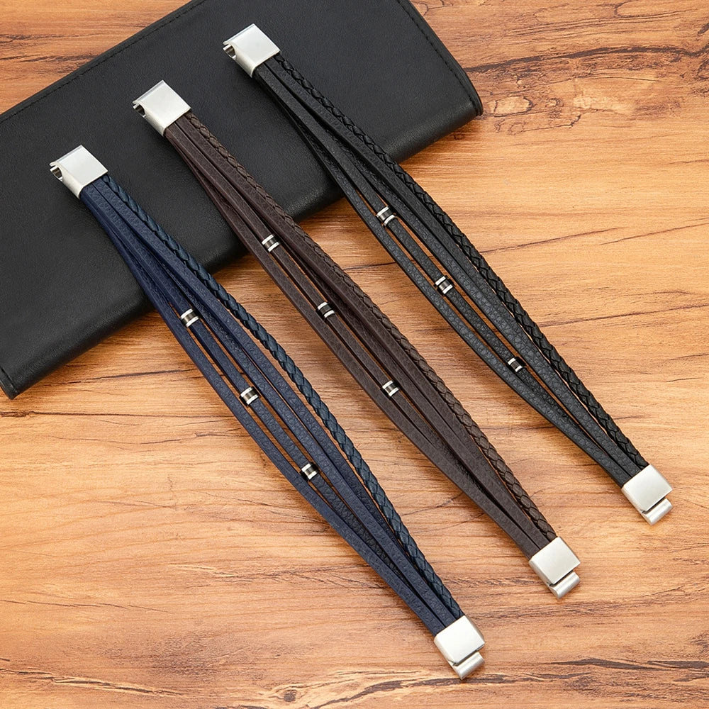 Le Cuir Tressé – Bracelet Jonc Ouvert Homme