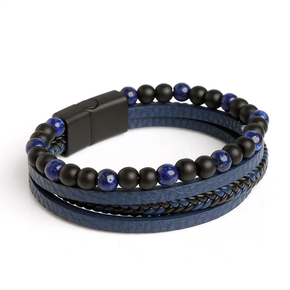 Men Leather Bracelet Classic Fashion Tiger Eye Beaded Multi Layer Leather Bracelet For Men Jewelry Gift