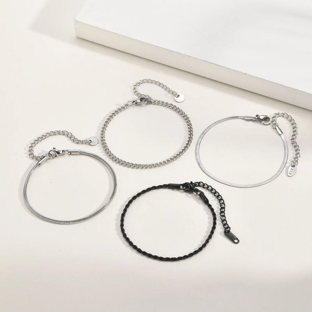 4pcs Men Thin Chain Bracelets,Stainless Steel Twisted Rope Cuban Chain Wristband,Hip Hop Stylish Jewelry Gift