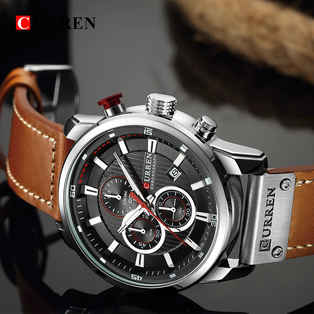 CURREN 8291 Mens Quartz Chronograph Watch Casual Leather Military Sport Fashion Gentleman Wristwatch