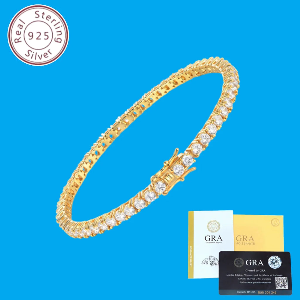 3mm D VVS1 Moissanite Tennis Bracelet Original s925 Sterling Silver Plated 18k White Gold with GRA Bracelets for Women Man