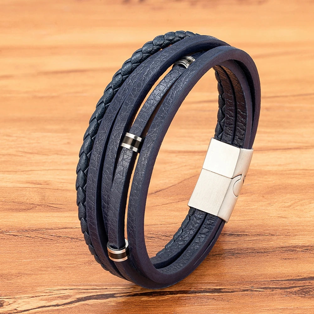 Le Cuir Tressé – Bracelet Jonc Ouvert Homme