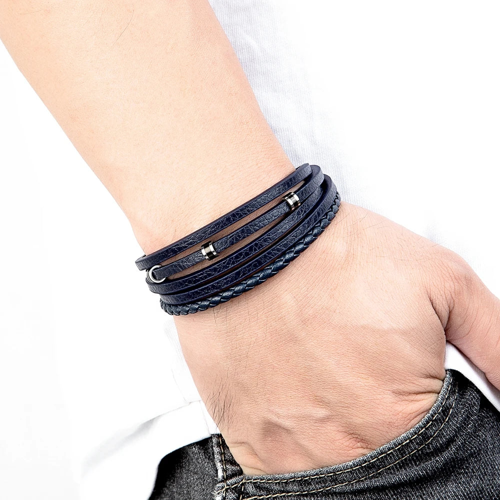 Le Cuir Tressé – Bracelet Jonc Ouvert Homme