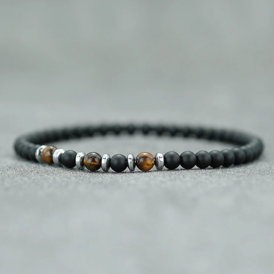 Charm Natural Stone 4mm Beads Bracelet Men Matte Phoenix Tiger Eyes Beaded Healing Elastic Braslet Casual Daily Homme Pulseira