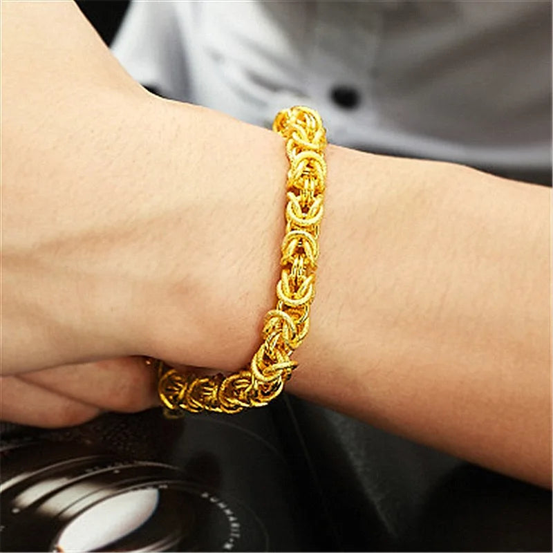24K pure gold hollowed-out men's bracelet, double dragon head men's bracelet, gold jewelry