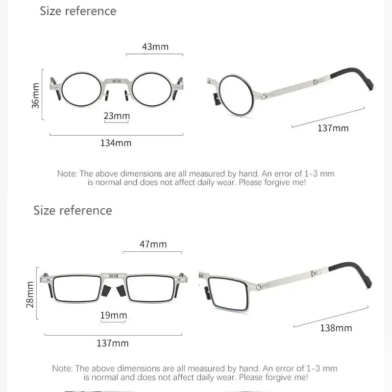 Portable Unisex Folding Reading Glasses Full Metal Frame Anti Blue Light Blocking for Men Women Presbyopia Eyeglasses with Case