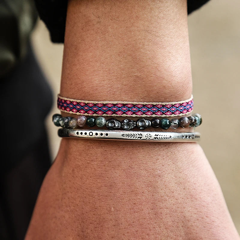 Trendy Gift Handmade Braided Rope 925 Tibetan Silver C-Bracelet 3set Femme Men Beach Surfer Minimalist Temperament Jewelry Gifts