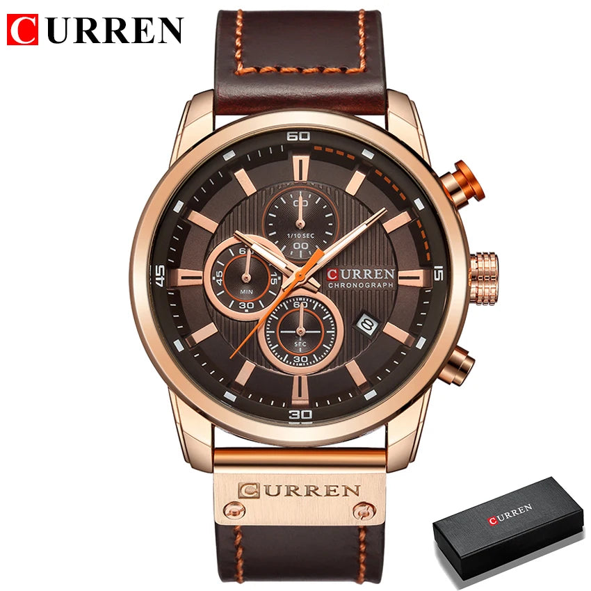 CURREN 8291 Mens Quartz Chronograph Watch Casual Leather Military Sport Fashion Gentleman Wristwatch