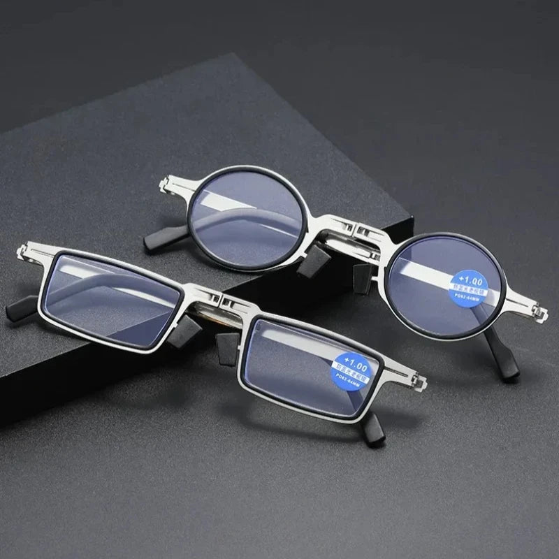 Portable Unisex Folding Reading Glasses Full Metal Frame Anti Blue Light Blocking for Men Women Presbyopia Eyeglasses with Case