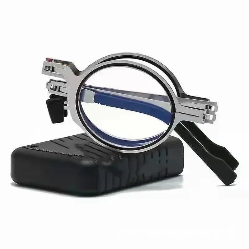Portable Unisex Folding Reading Glasses Full Metal Frame Anti Blue Light Blocking for Men Women Presbyopia Eyeglasses with Case