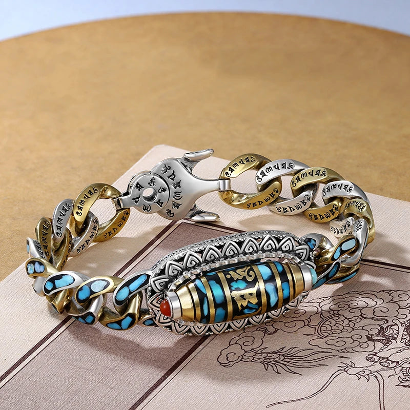 HX New Guochao Men's Bracelet Personality Retro Transfer Rotating Nine Eye Pearl Bracelets High-end Gift Fashion Jewelry