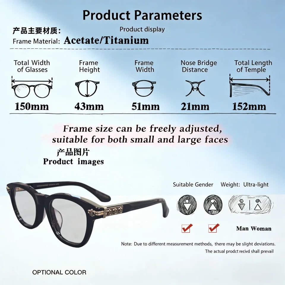 Women's High Quality Circular Acetate Eyeglasses Frame Fashionable and Popular Men's Optical Reading Prescription Myopia Glasses