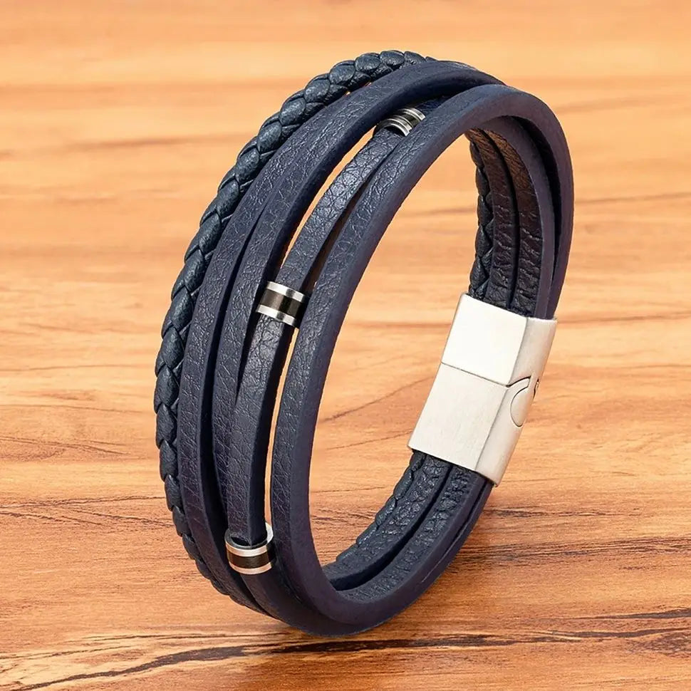 Le Cuir Tressé – Bracelet Jonc Ouvert Homme