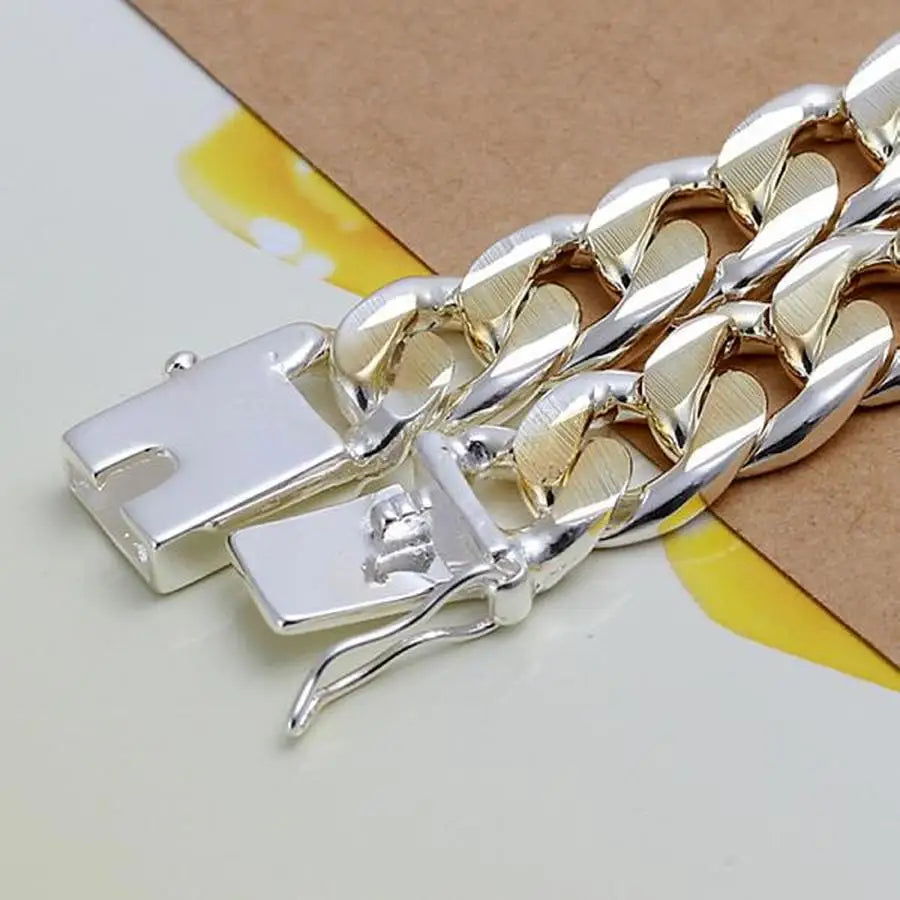925 Sterling Silver Solid 8/10mm chain Bracelet men women Chain noble wedding Jewelry fashion charms party birthday gift