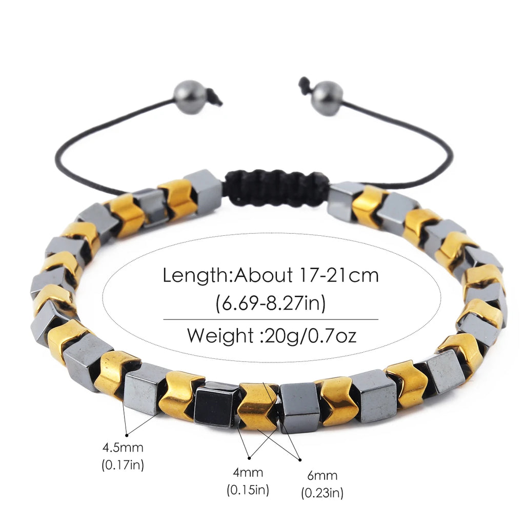 Men's black hematite bead woven bracelet with adjustable fitness and weight loss energy stone bracelet