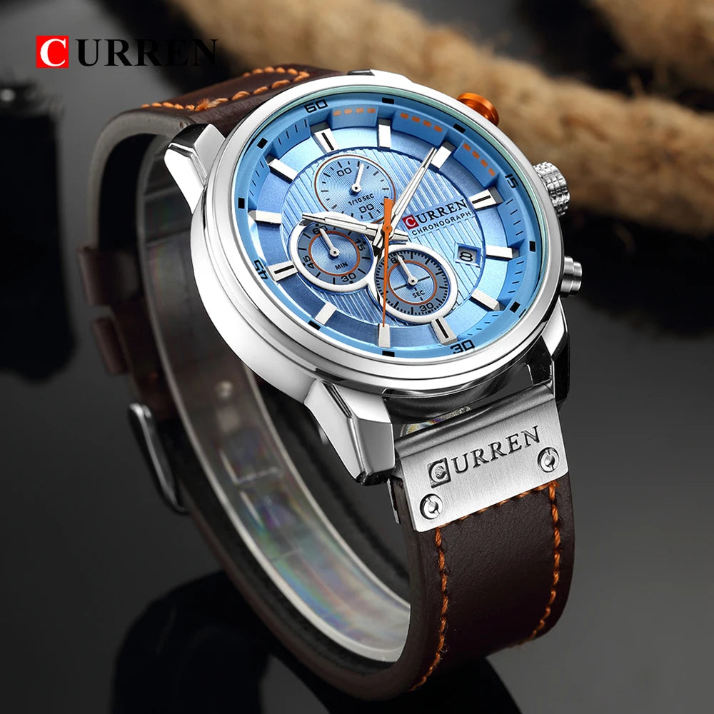 CURREN 8291 Mens Quartz Chronograph Watch Casual Leather Military Sport Fashion Gentleman Wristwatch