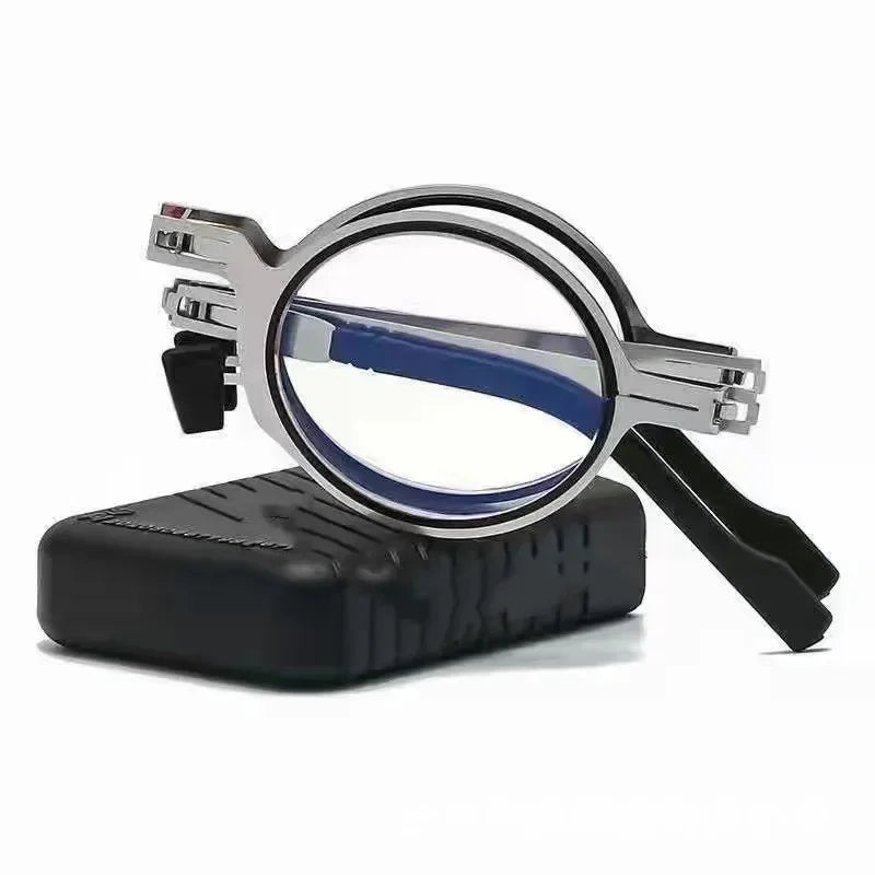Portable Unisex Folding Reading Glasses Full Metal Frame Anti Blue Light Blocking for Men Women Presbyopia Eyeglasses with Case