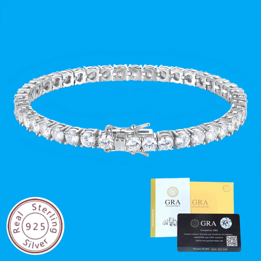 2-3-4-5-6 D VVS1 Moissanite Tennis Bracelet Original s925 Sterling Silver Plated 18k White Gold with GRA Bracelets for Women Man