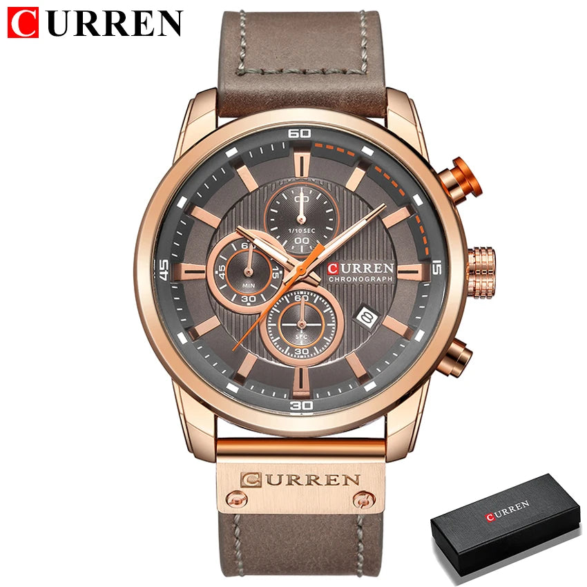 CURREN 8291 Mens Quartz Chronograph Watch Casual Leather Military Sport Fashion Gentleman Wristwatch