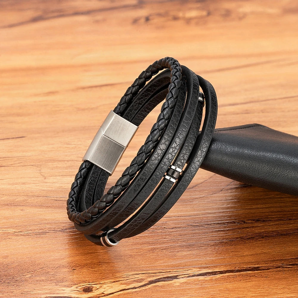 Le Cuir Tressé – Bracelet Jonc Ouvert Homme