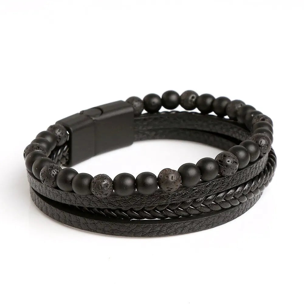 Men Leather Bracelet Classic Fashion Tiger Eye Beaded Multi Layer Leather Bracelet For Men Jewelry Gift