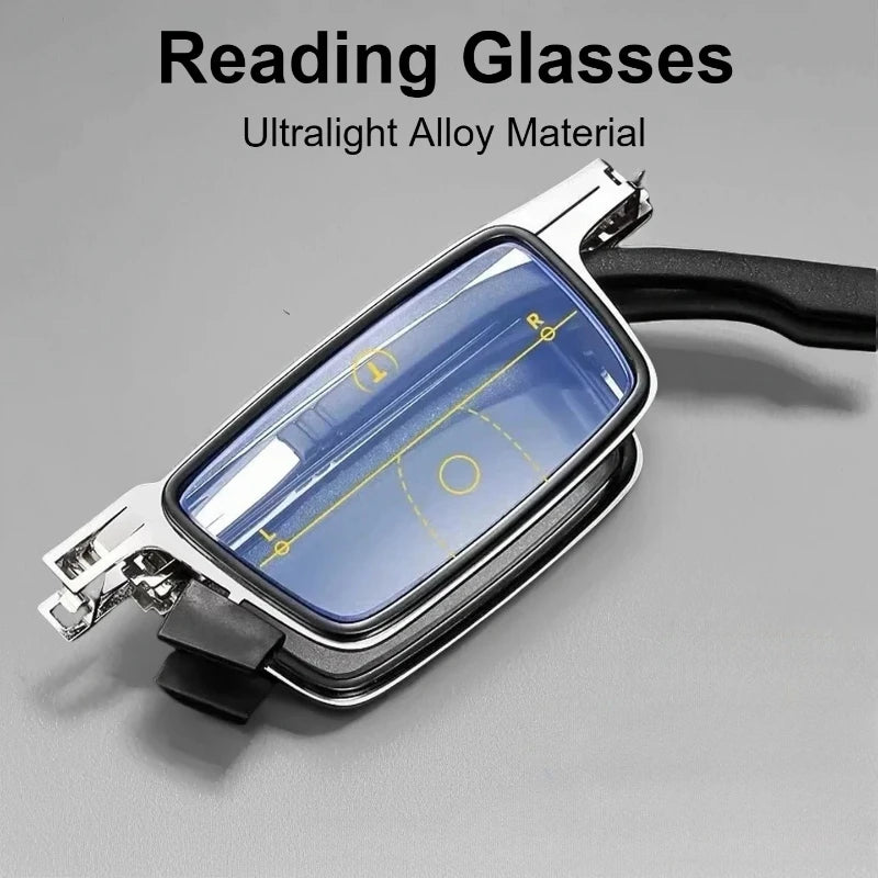 Portable Unisex Folding Reading Glasses Full Metal Frame Anti Blue Light Blocking for Men Women Presbyopia Eyeglasses with Case