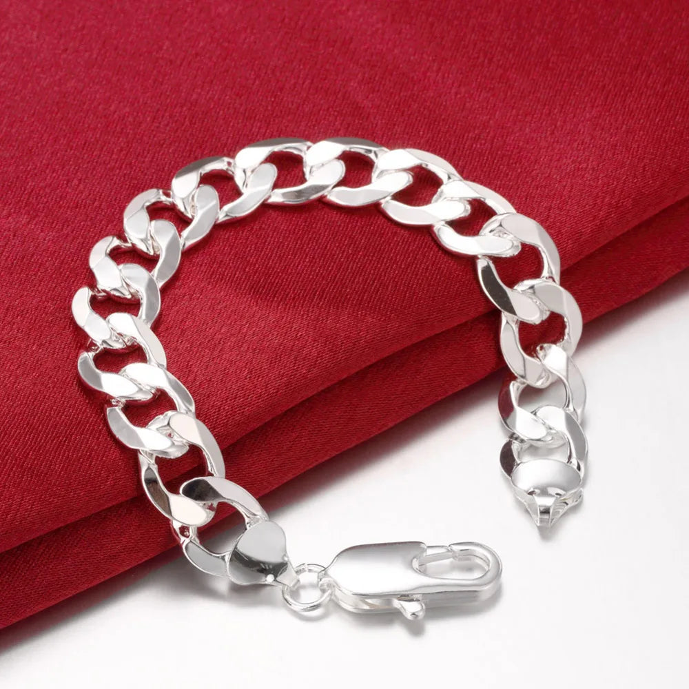 925 Sterling Silver Solid 8/10mm chain Bracelet men women Chain noble wedding Jewelry fashion charms party birthday gift