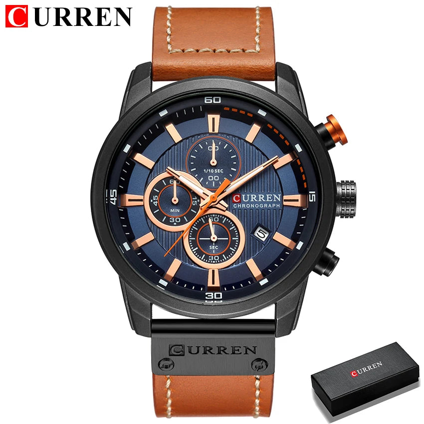 CURREN 8291 Mens Quartz Chronograph Watch Casual Leather Military Sport Fashion Gentleman Wristwatch