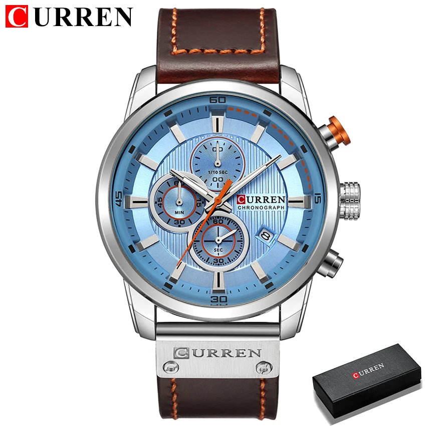 CURREN 8291 Mens Quartz Chronograph Watch Casual Leather Military Sport Fashion Gentleman Wristwatch
