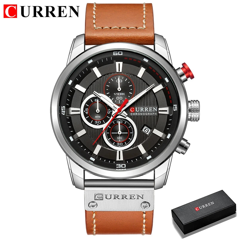 CURREN 8291 Mens Quartz Chronograph Watch Casual Leather Military Sport Fashion Gentleman Wristwatch
