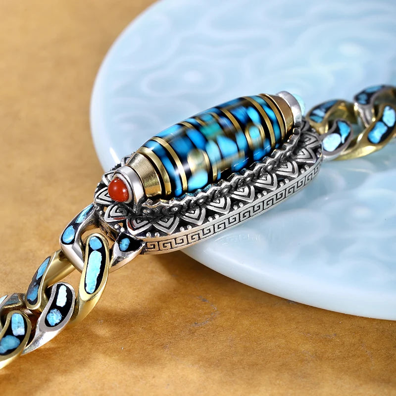 HX New Guochao Men's Bracelet Personality Retro Transfer Rotating Nine Eye Pearl Bracelets High-end Gift Fashion Jewelry