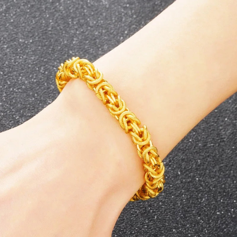 24K pure gold hollowed-out men's bracelet, double dragon head men's bracelet, gold jewelry