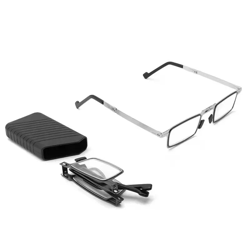 Portable Unisex Folding Reading Glasses Full Metal Frame Anti Blue Light Blocking for Men Women Presbyopia Eyeglasses with Case