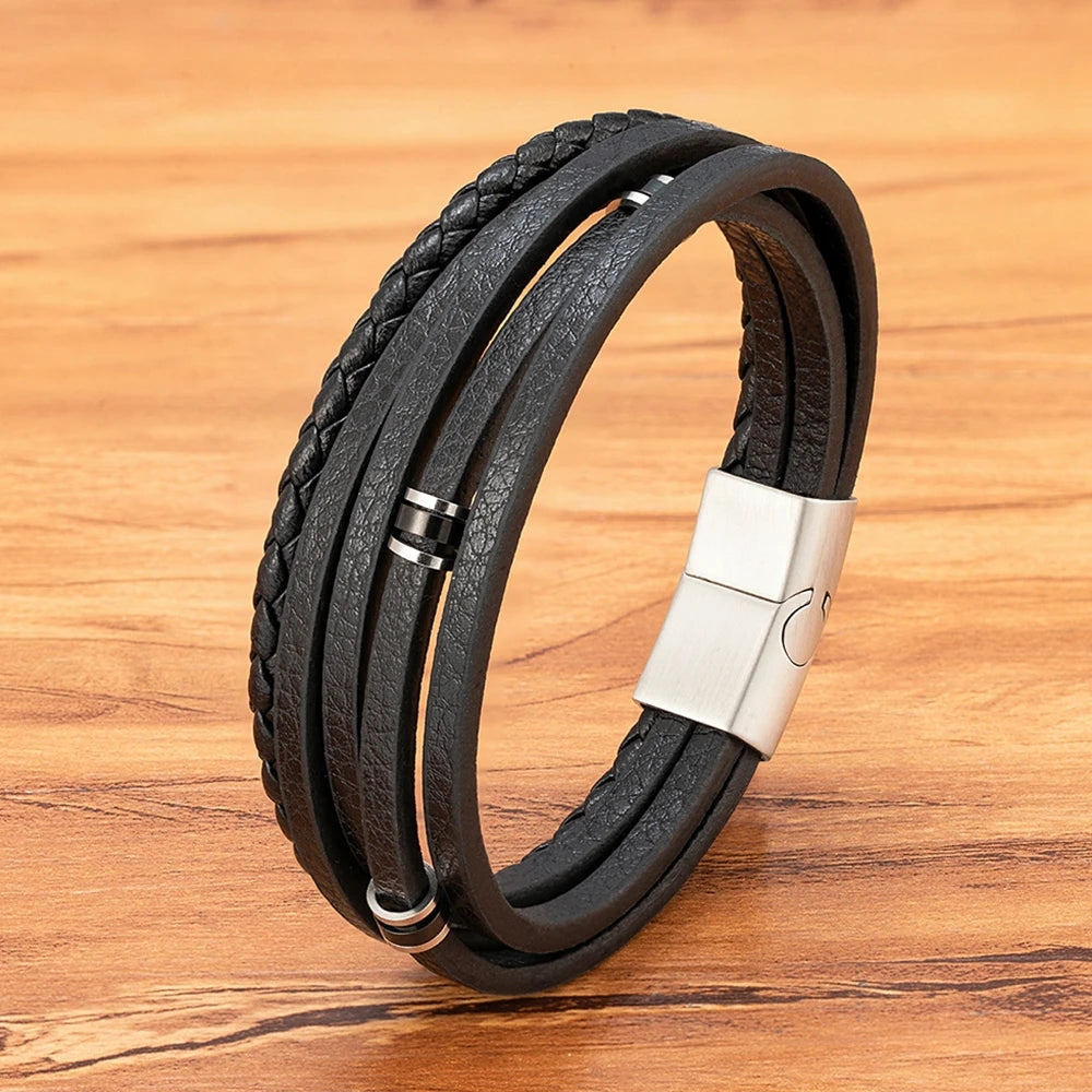 Le Cuir Tressé – Bracelet Jonc Ouvert Homme